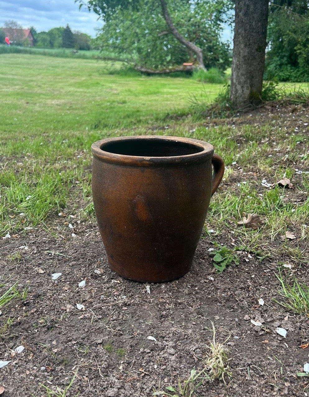 ANTIKER PFLANZENTOPF, GARTENDEKO, STEINGUTTOPF, ALTER TONTOPF