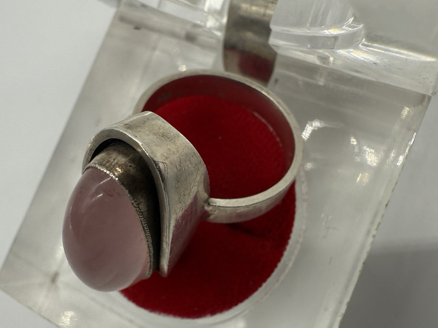 ART DECÒ 935er SILBER RING OVALER ROSENQUARZ SILBERSCHMUCK GR.53