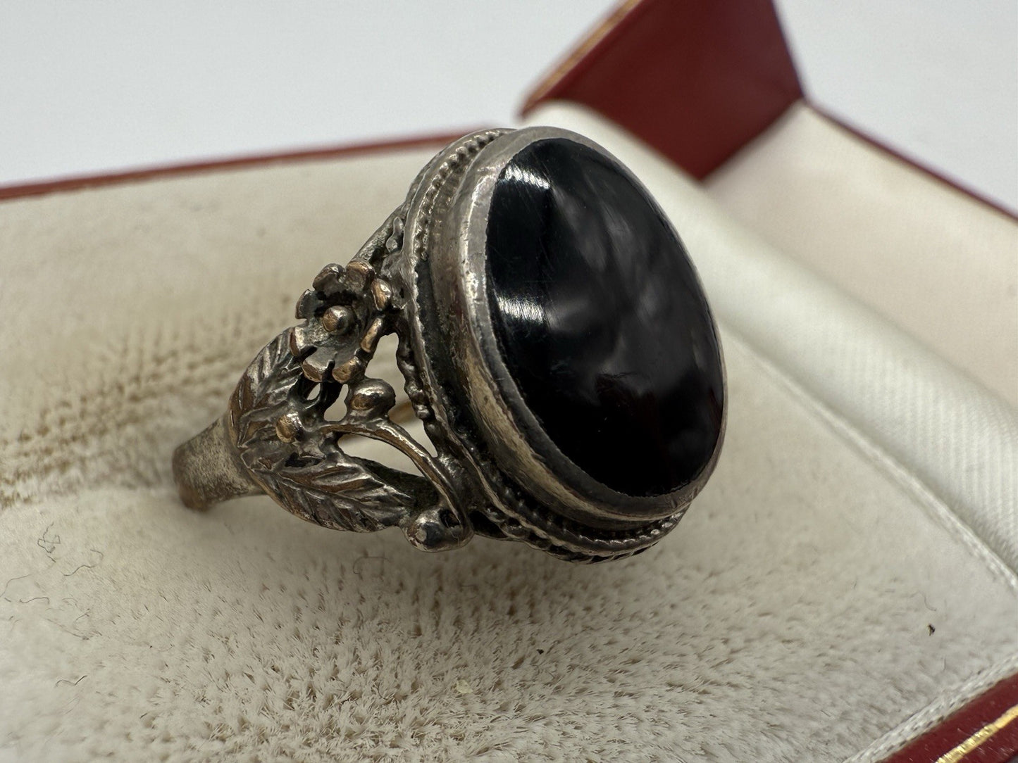 ANTIK JUGENDSTIL ART DÉCO ONYX RING GR.56