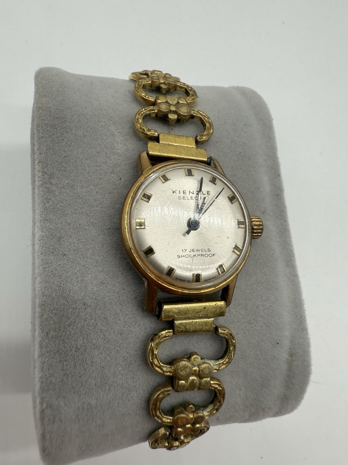 VINTAGE KIENZLE SELECTA DAMENUHR MIT FLORALES ARMBAND 17 JEWELS VERGOLDET