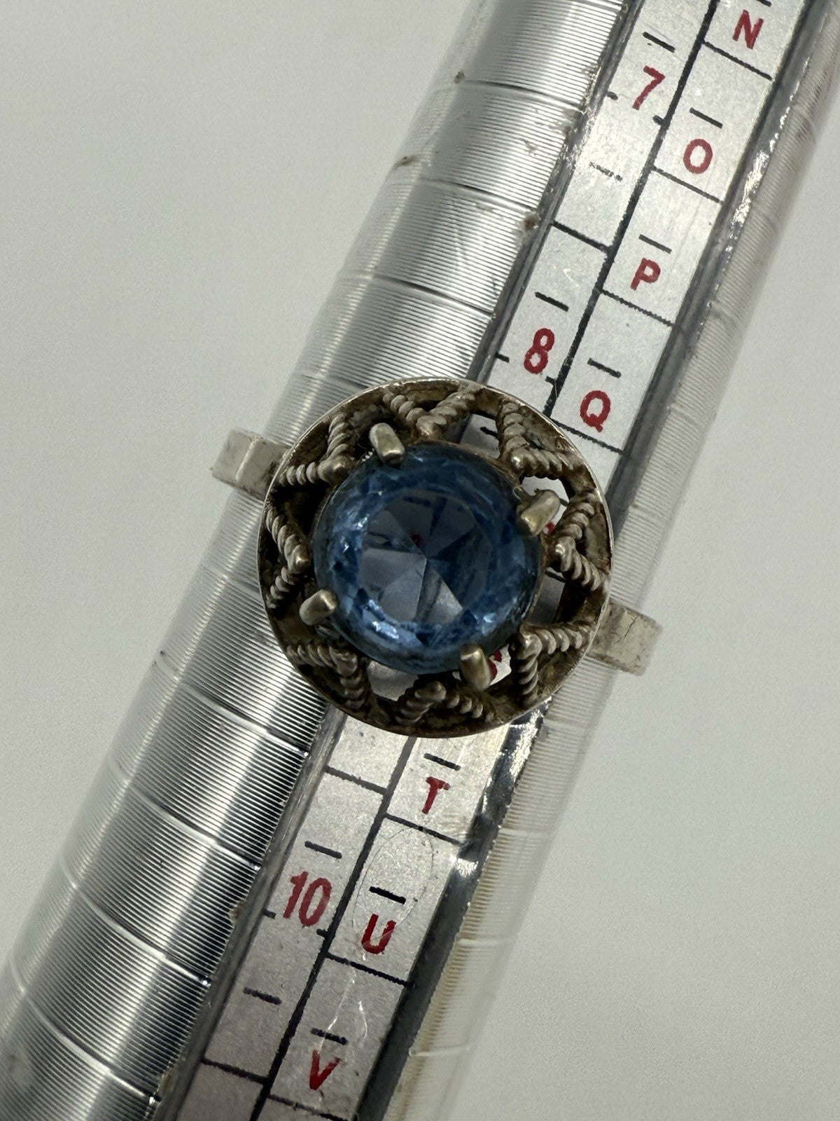 FILIGRANER ANTIK RING - 835 SILBER FISCHLAND SCHMUCK - BLAUER STEIN GR.60