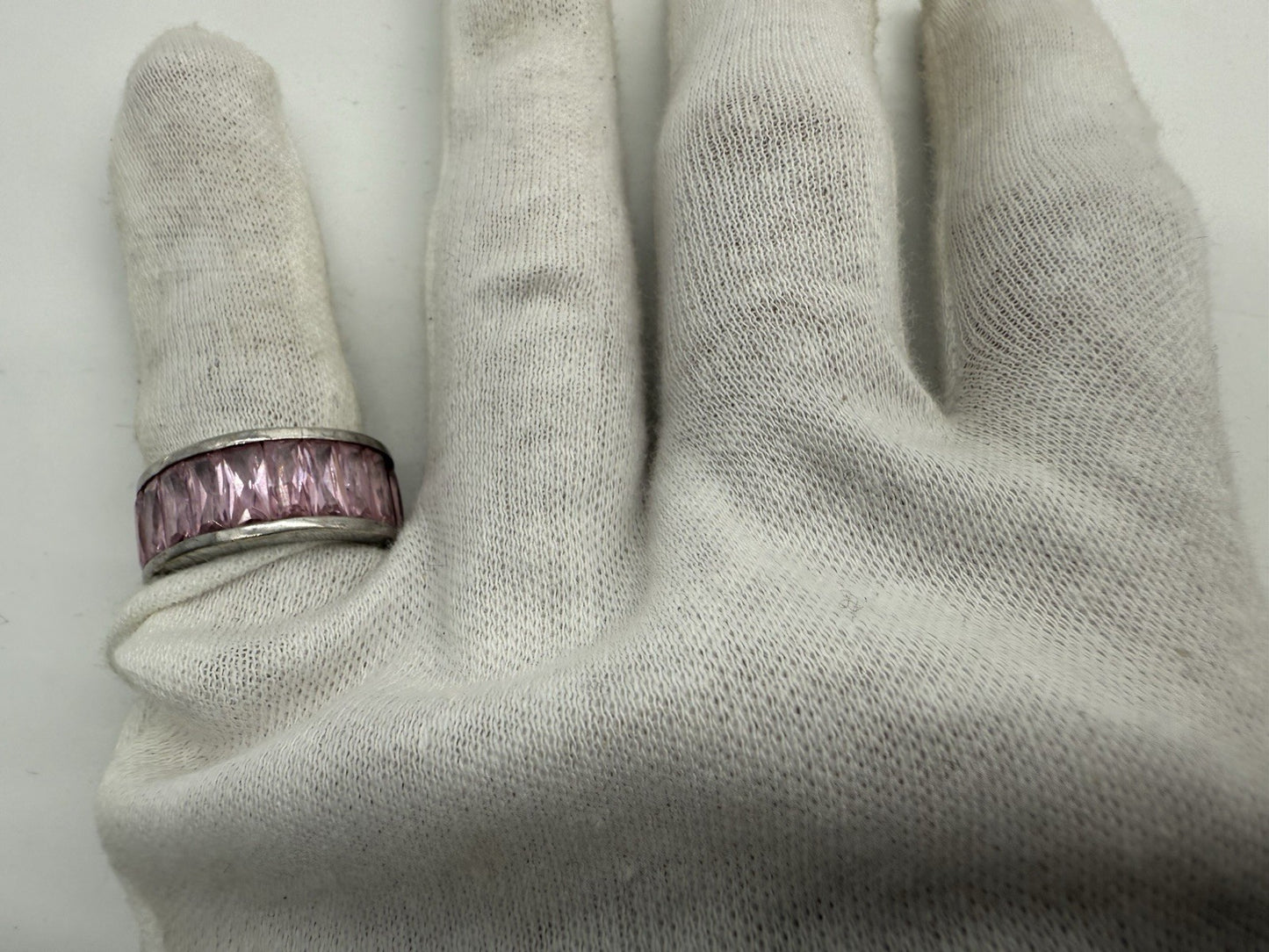 VINTAGE 925 SILBER RING MIT ROSA SIMULIERTEN RUBINEN GR.56