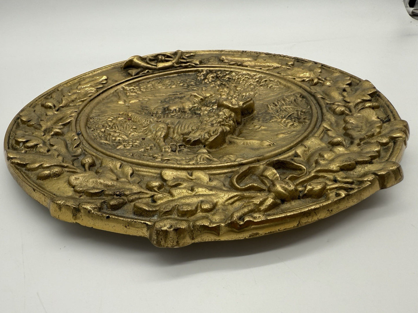 SCHWERER WANDTELLER - BRONZE - JAGDHUNDE JAGDRELIEF JAGDBILD RELIEFBILD