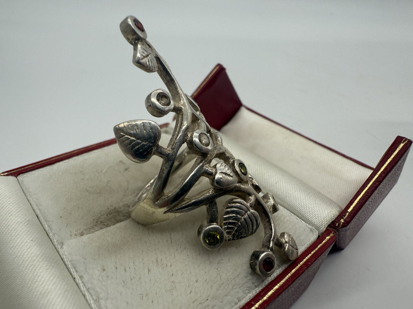 VINTAGE FLORALER RING 925 SILBER RING PERLE & GEMISCHTE EDELSTEINE GR.60