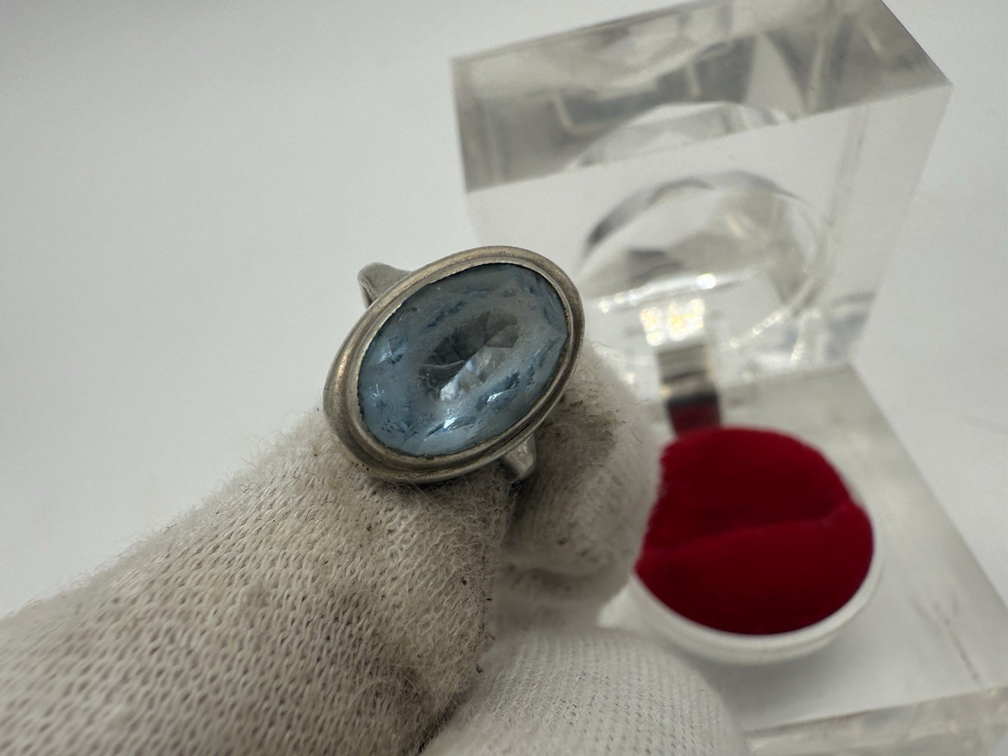 VINTAGE 835 SILBER RING MIT BLAUEN FARBSTEIN GR.45