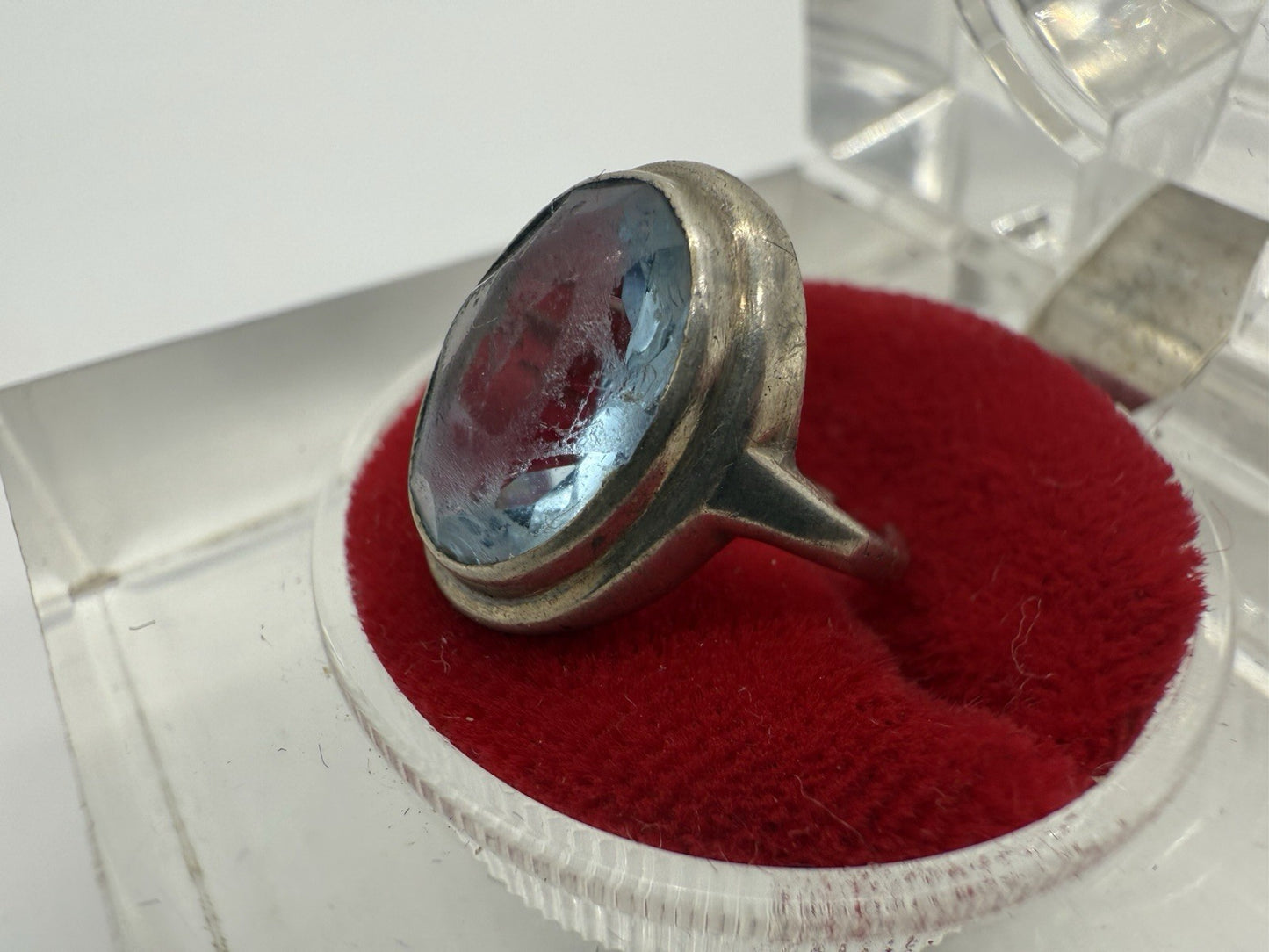 VINTAGE 835 SILBER RING MIT BLAUEN FARBSTEIN GR.45