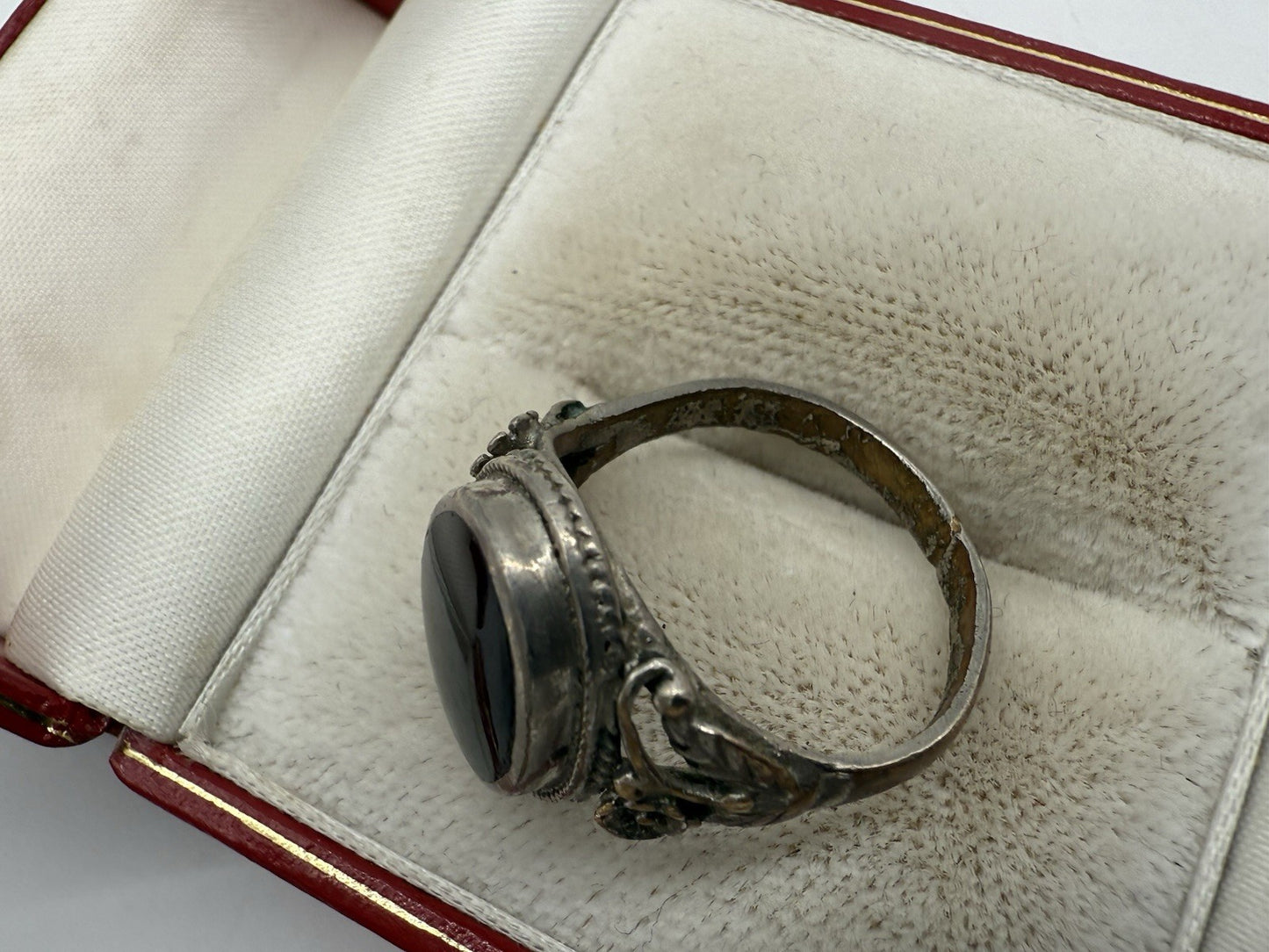 ANTIK JUGENDSTIL ART DÉCO ONYX RING GR.56