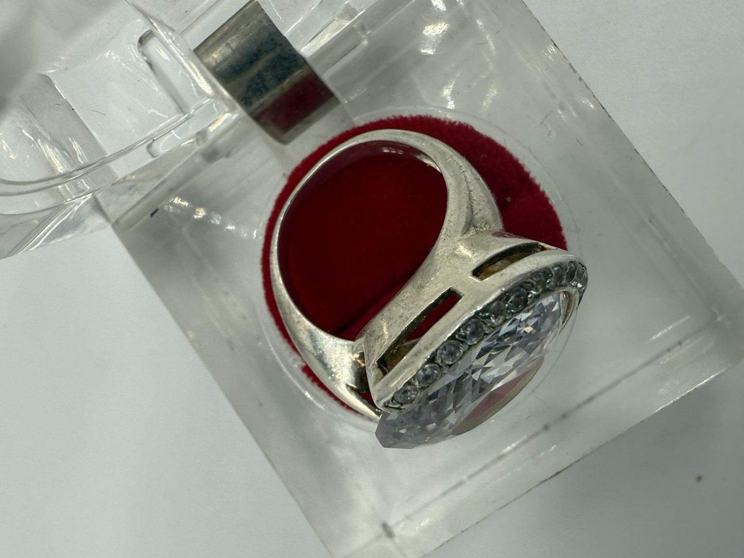DAMENRING 925 STERLING SILBER MIT GROßEM WEIßEN ZIRKONIA GR.53