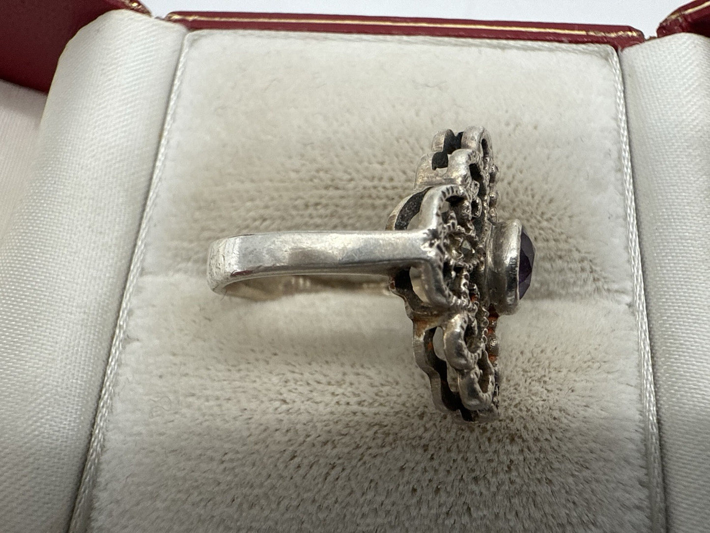 VINTAGE ART DECO STERLING SILBER AMETHYST FILIGRAN RING GR.56