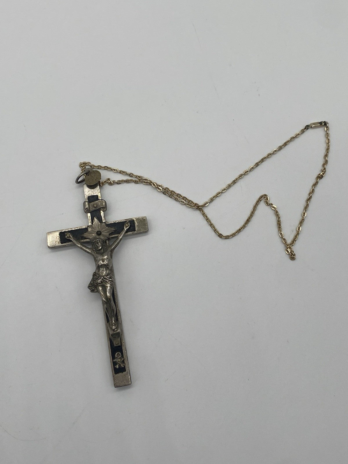 ANTIKES GROßES JESUS-KRUZIFIX KREUZ MIT KETTE