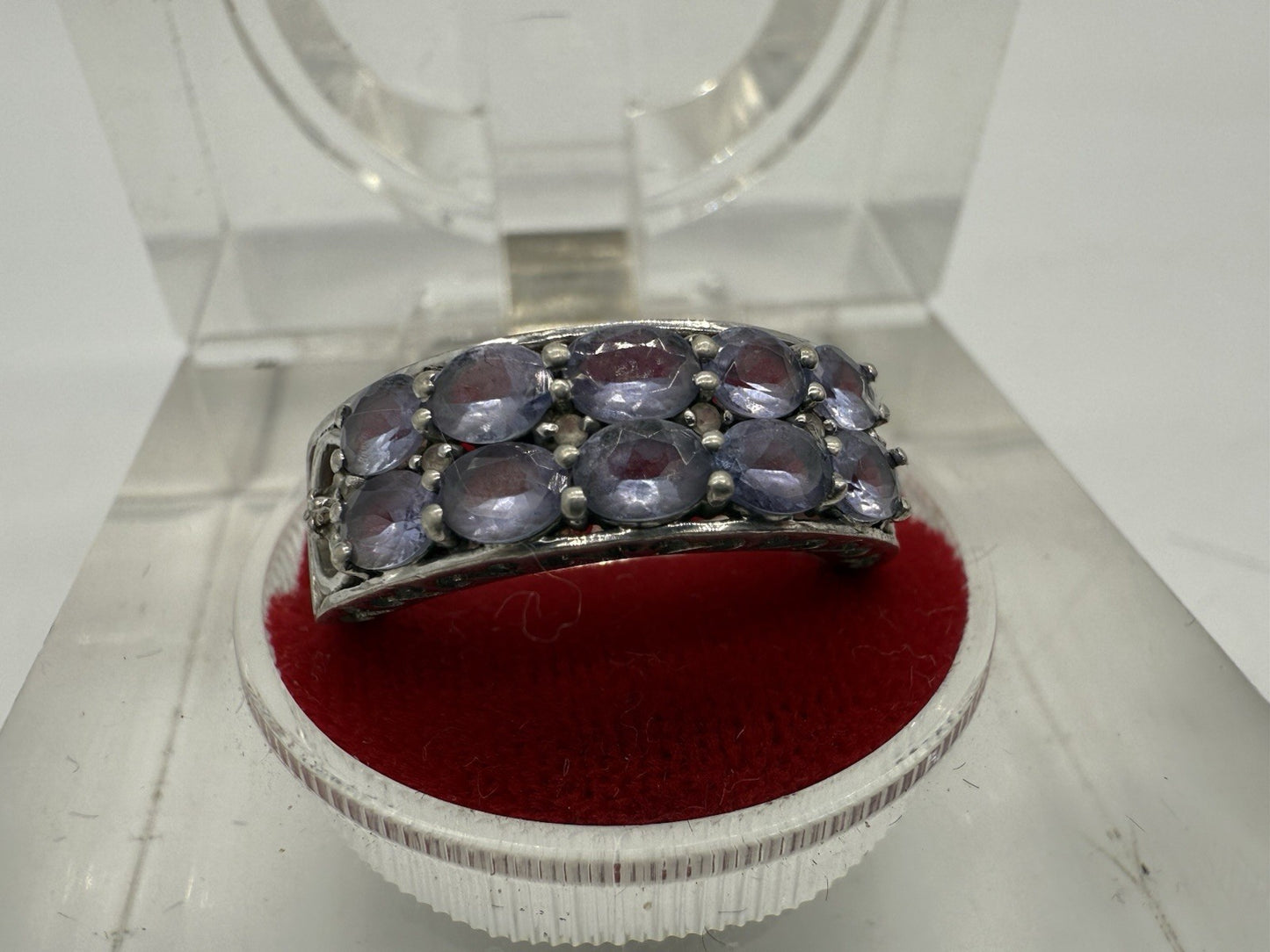 VINTAGE 925 STERLING SILBER RING MIT LILA STEINE OVALSCHLIFF GR.55