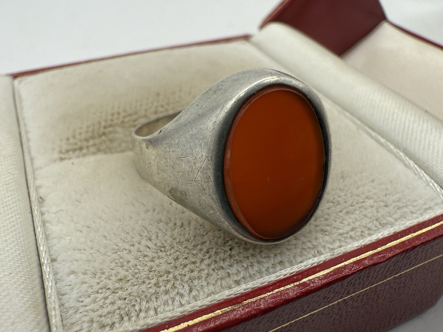 VINTAGE KARNEOL 800 SILBER STATEMENT RING GR.57