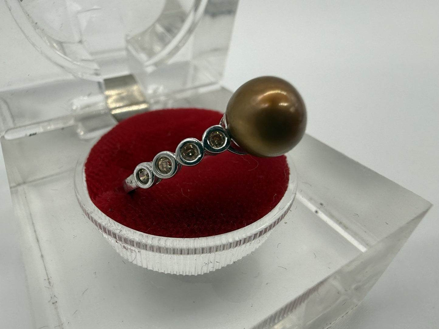 VINTAGE 925 STERLING SILBER VERLOBUNGSRING MIT GOLDENER PERLE GR.57