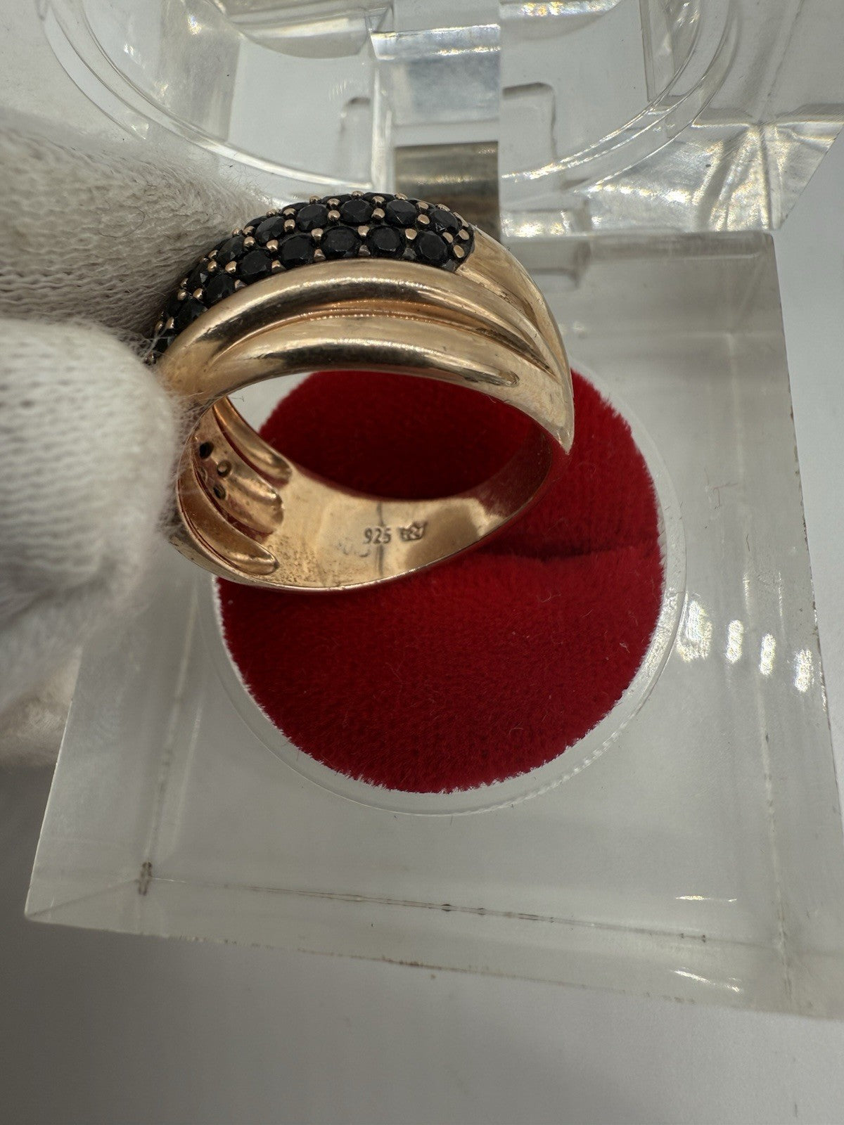 RING 925 SILBER ROSEGOLD PLATTIERT MIT SCHWARZE STEINE GR.59