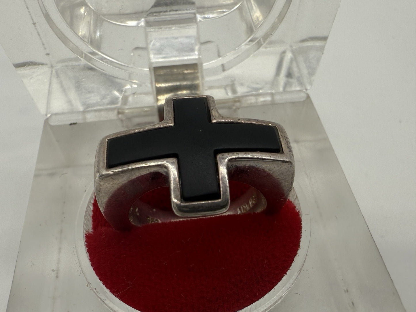 VINTAGE 925 SILBER RING ESPRIT MIT SCHWARZEM KREUZ GR.55