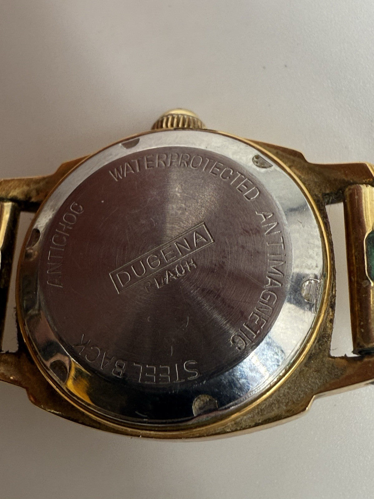 VINTAGE DUGENA FESTA DAMEN UHR STAHL VERGOLDET 20MM HANDAUFZUG LÄUFT