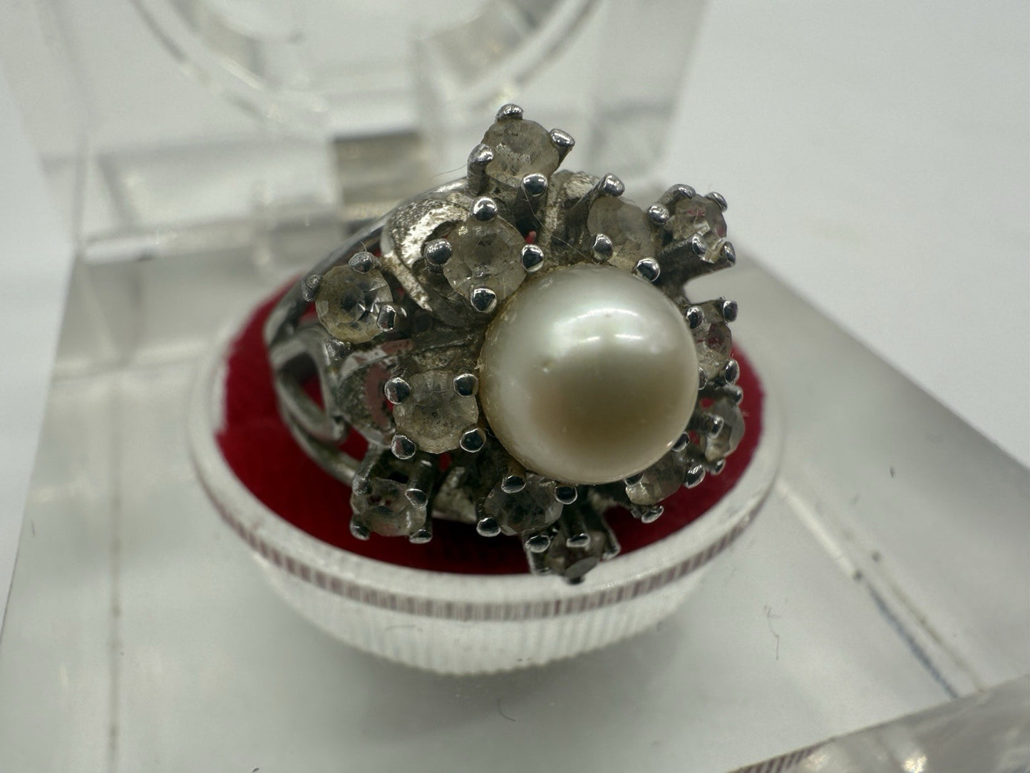 KLASSISCHER SCHÖNER RING MIT PERLE UND ZIRKONIA 800 SILBER VINTAGE GR.54