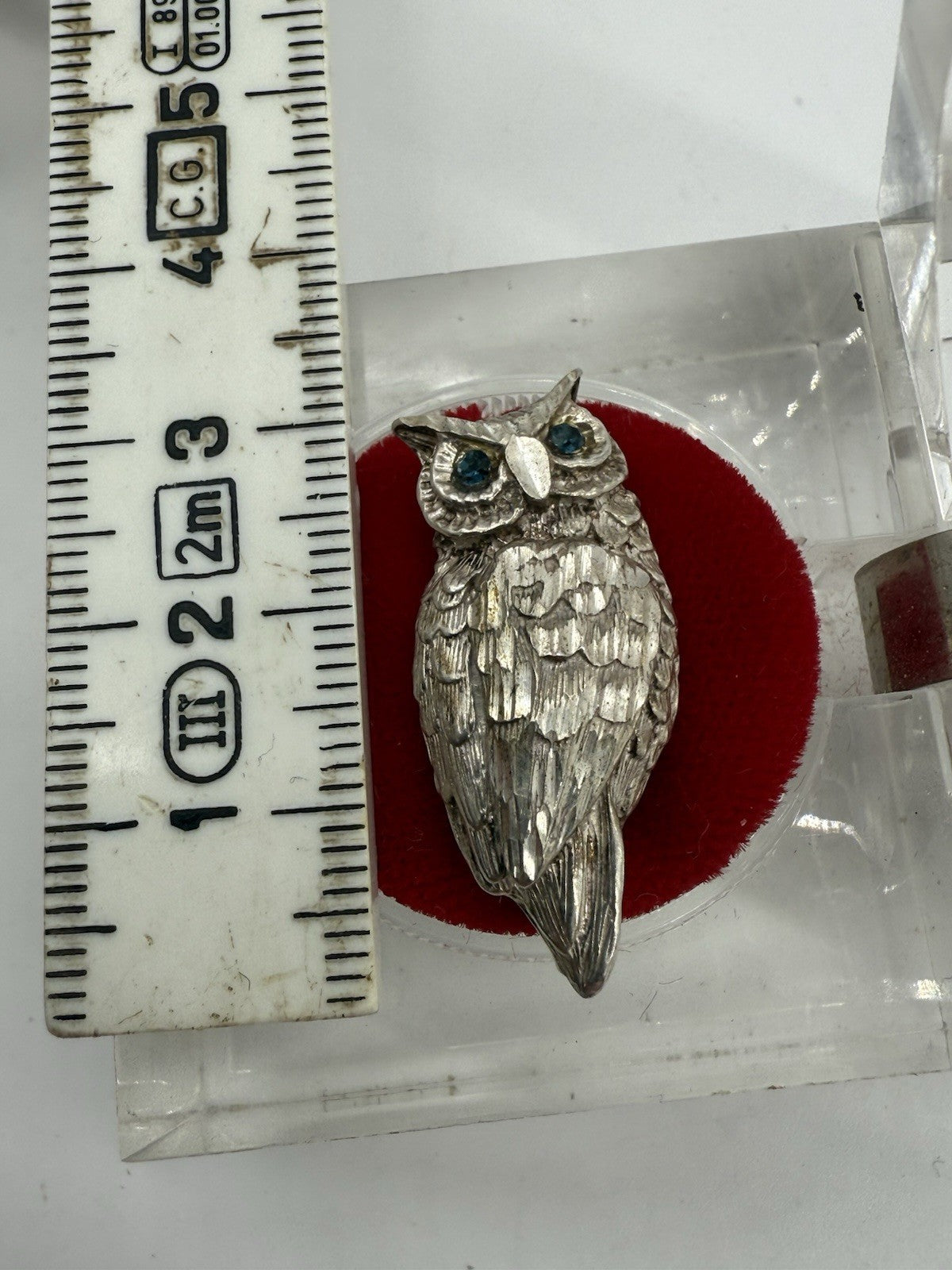 EULEN BROSCHE MASSIV SILBER ART DECO SAPHIR AUGEN DIAMANTSCHLIFF FINISH