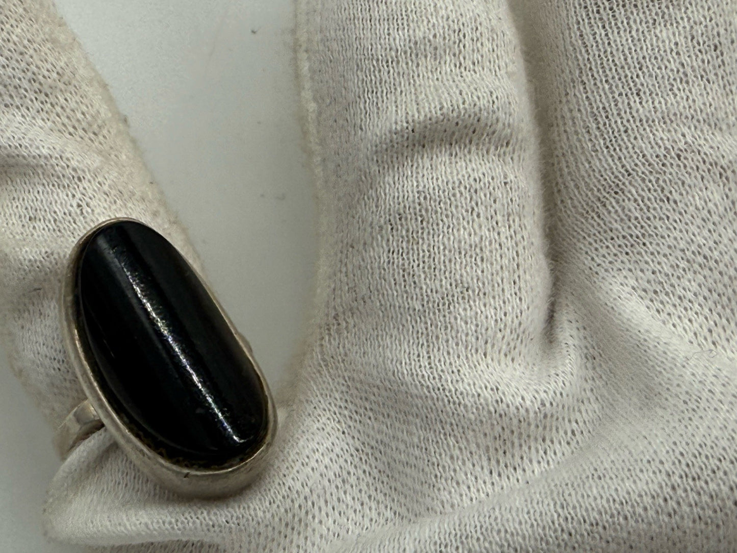 VINTAGE 835 SILBER RING MIT SCHWARZEM OVAL ONYX GR.52