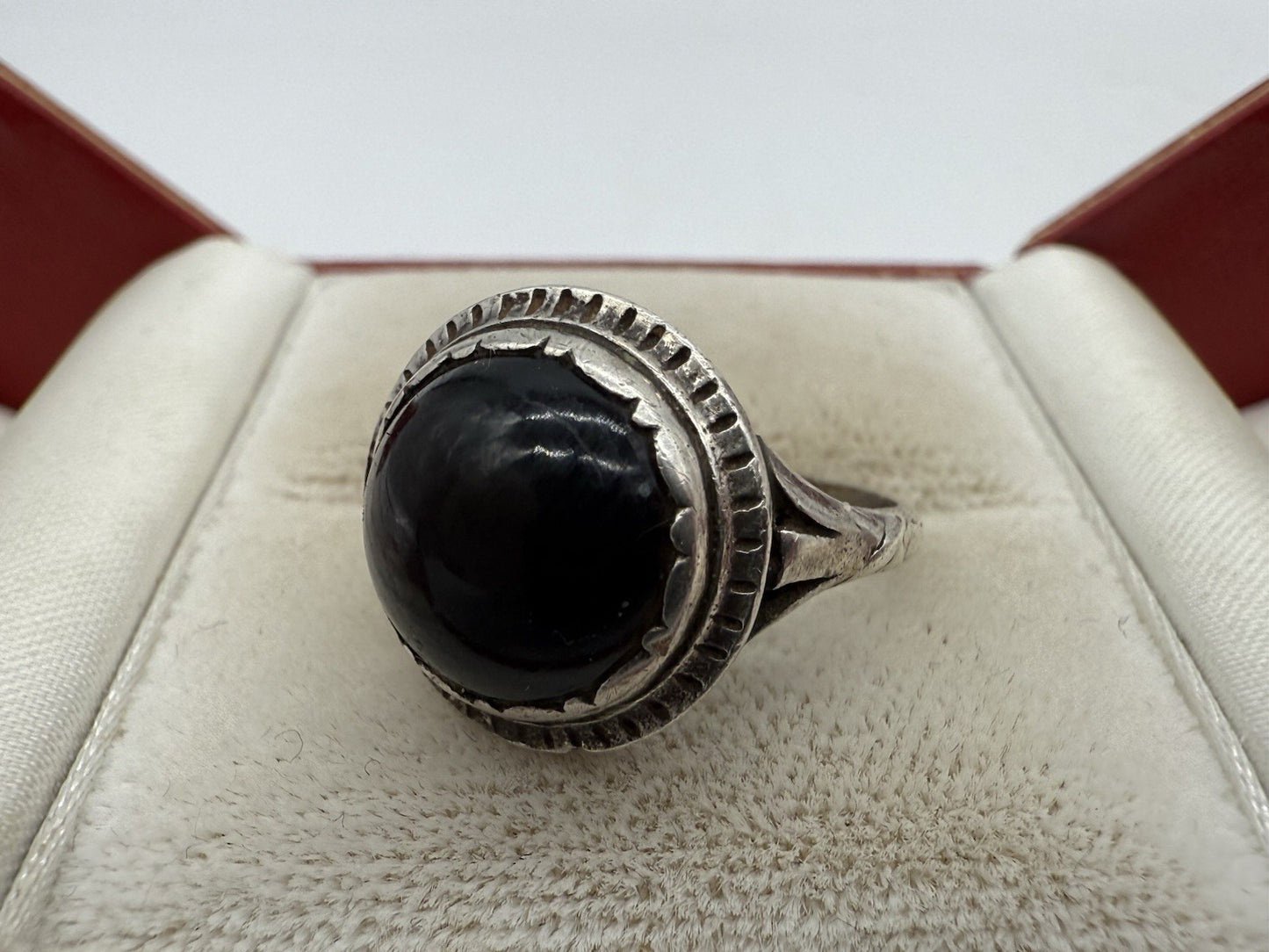 ANTIK JUGENDSTIL ART DÉCO ONYX RING GR.55