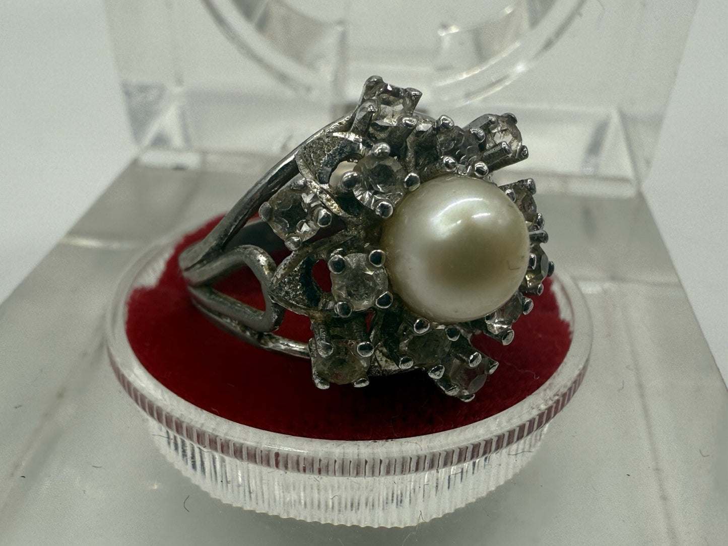 KLASSISCHER SCHÖNER RING MIT PERLE UND ZIRKONIA 800 SILBER VINTAGE GR.54
