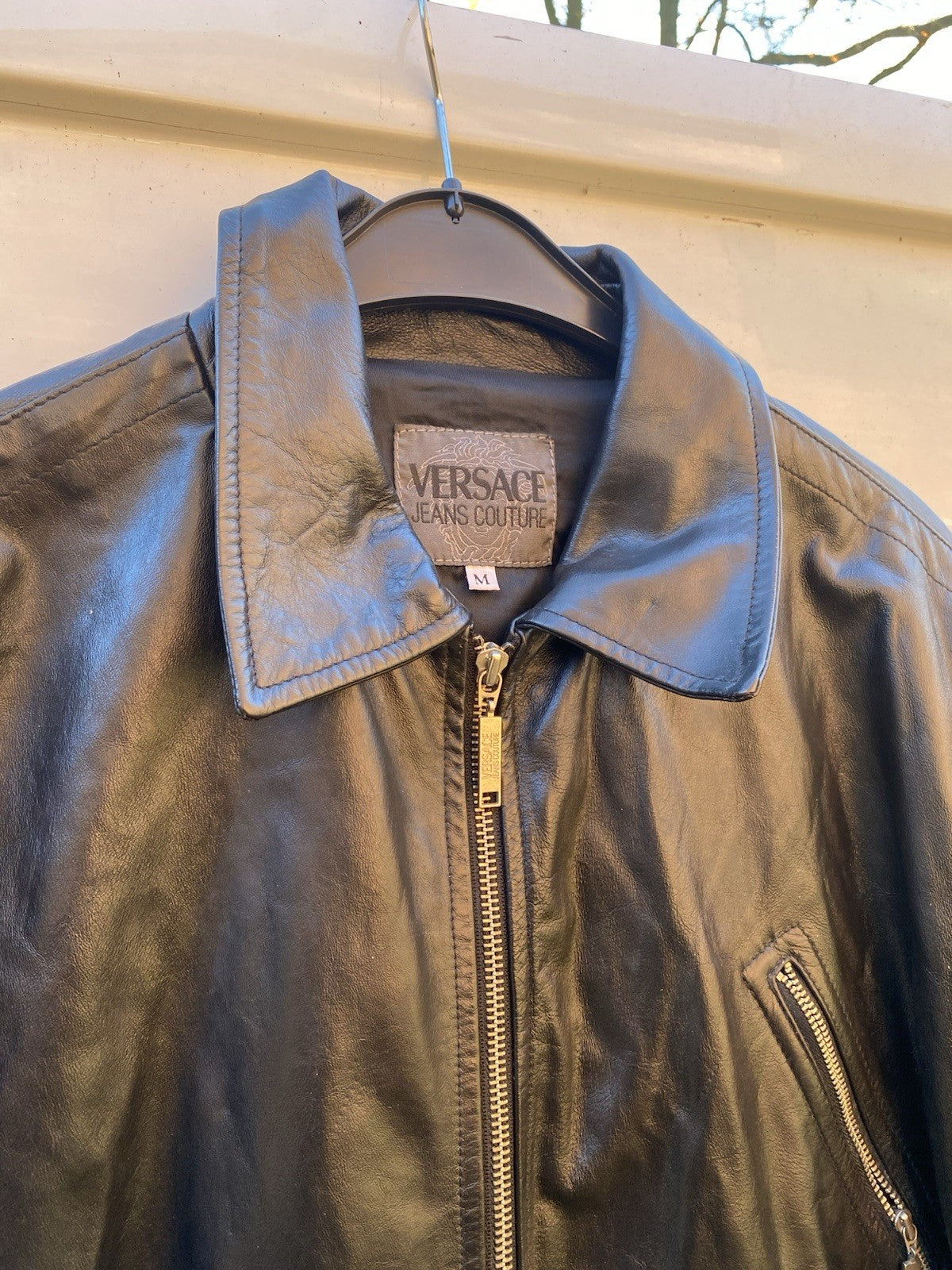 VINTAGE GIANNI VERSACE JEANS COUTURE SCHWARZE LEDERJACKE GR. M
