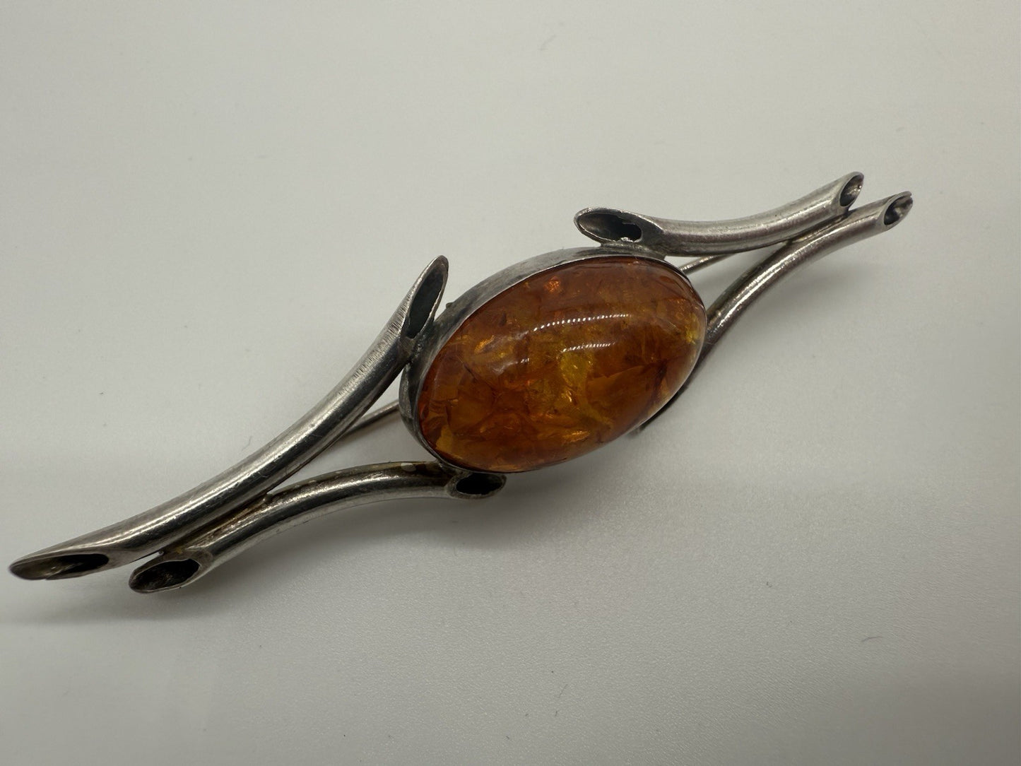 ANTIKE 925er SILBER BROSCHE BERNSTEIN VINTAGE RETRO