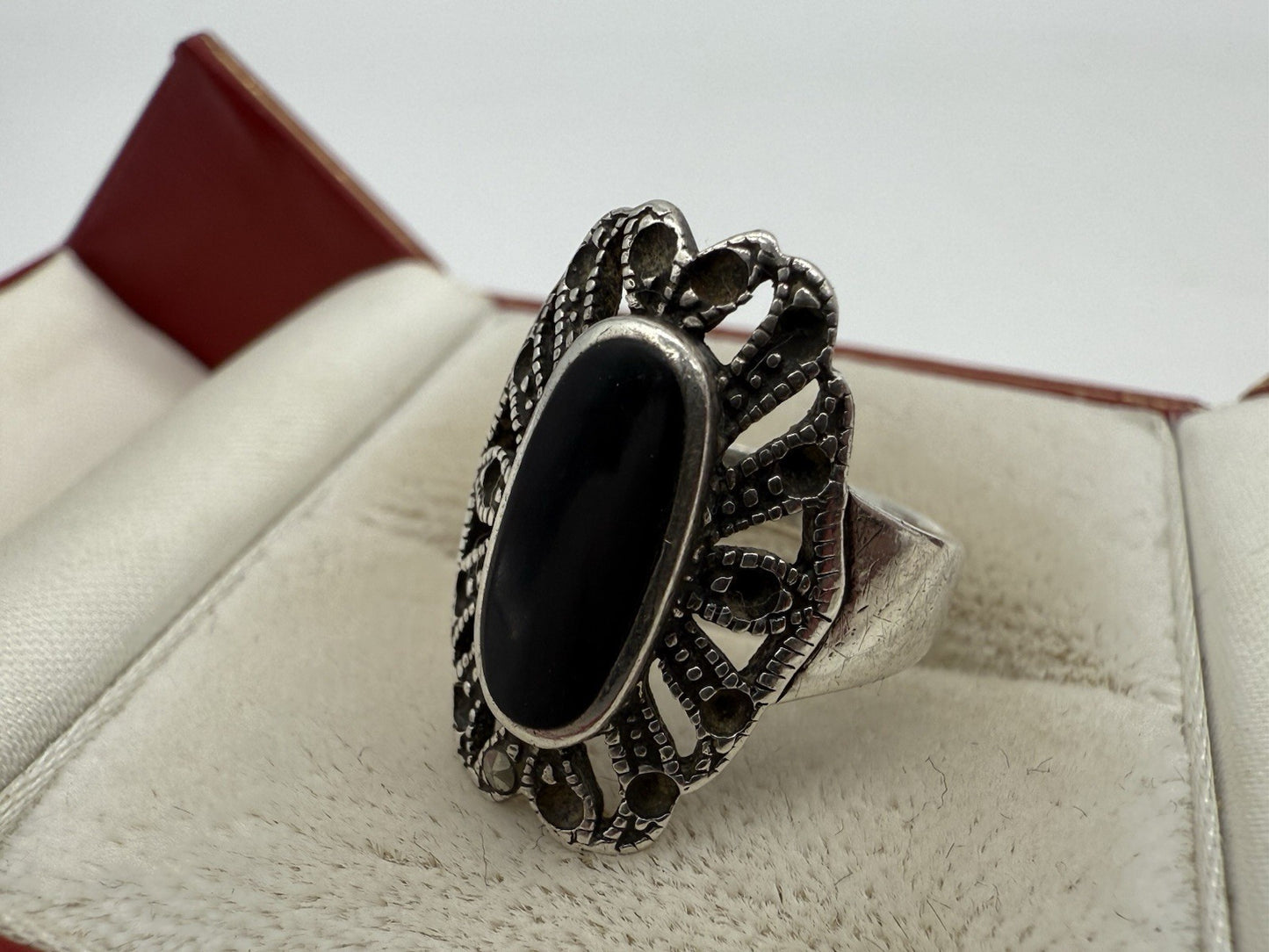 VINTAGE ONYX RING 925 STERLING SILBER GR.51