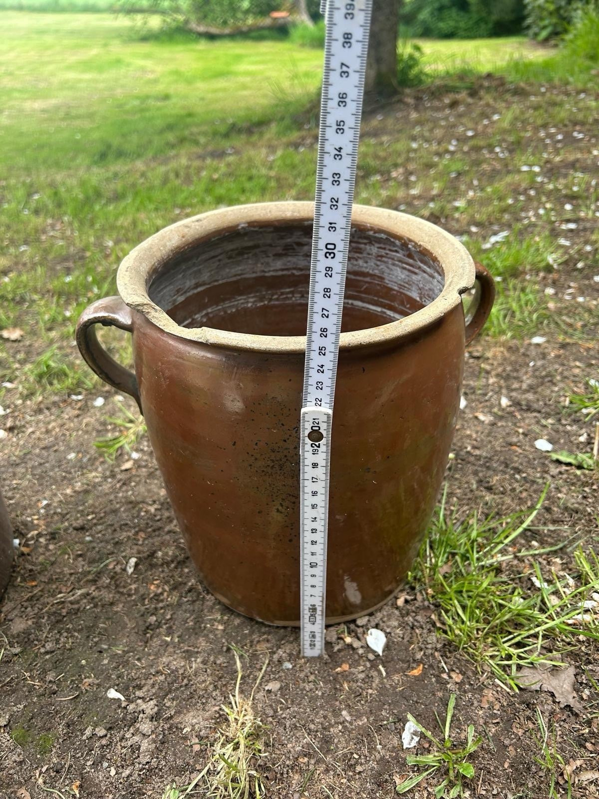 2x ANTIKER PFLANZENTOPF, GARTENDEKO, STEINGUTTOPF, ALTER TONTOPF