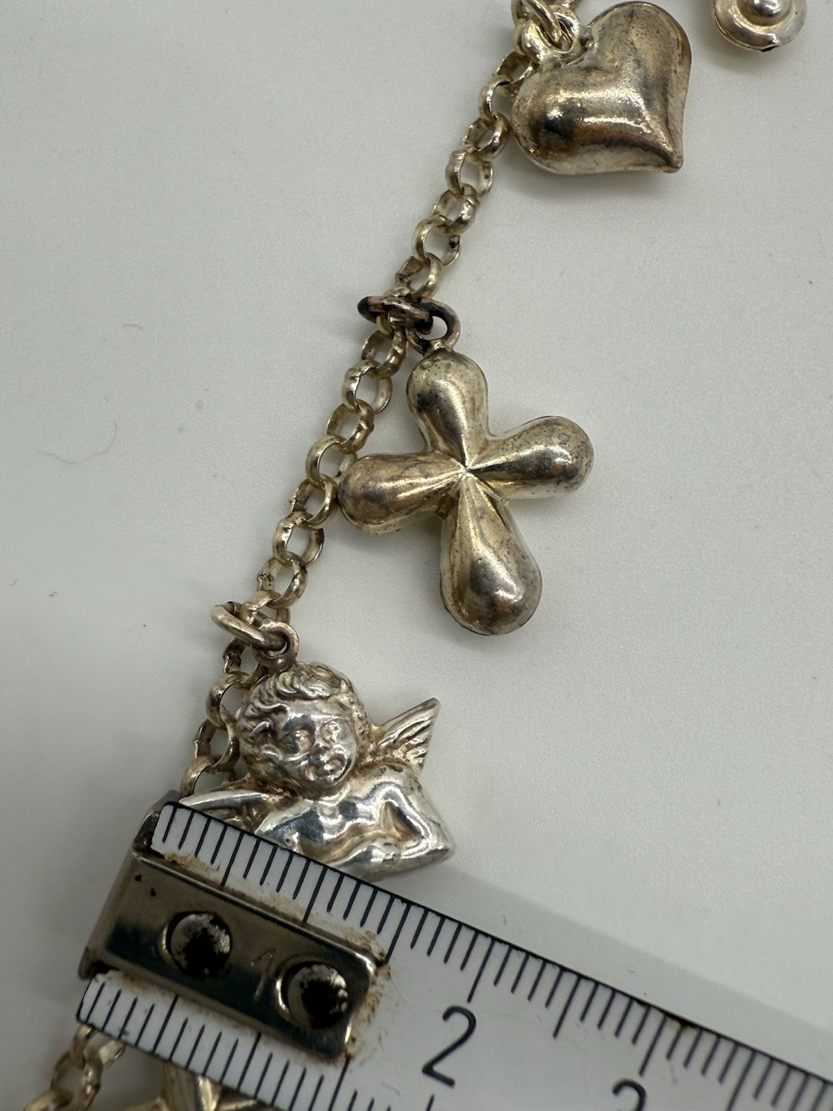 VINTAGE ENGEL-KETTE MIT KREUZEN & HERZ - 925 SILBER STATEMENT-SCHMUCK