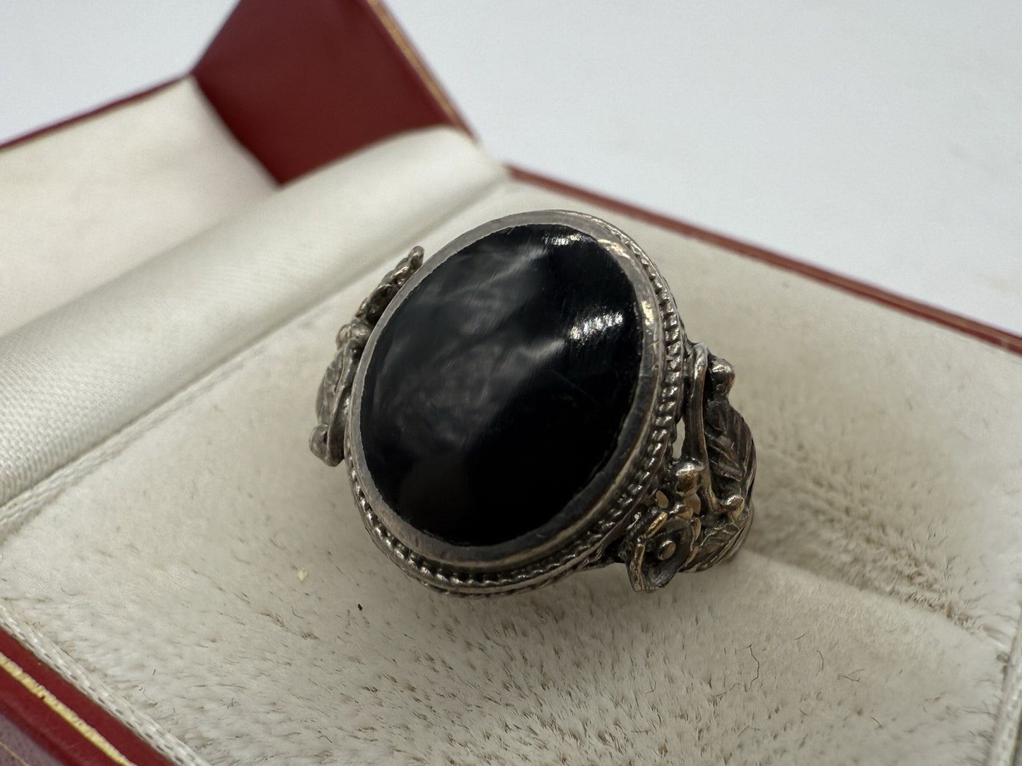 ANTIK JUGENDSTIL ART DÉCO ONYX RING GR.56