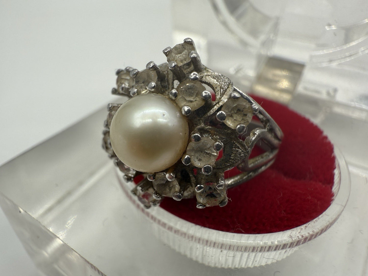KLASSISCHER SCHÖNER RING MIT PERLE UND ZIRKONIA 800 SILBER VINTAGE GR.54