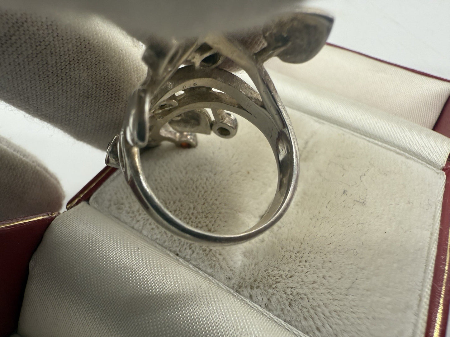 VINTAGE FLORALER RING 925 SILBER RING PERLE & GEMISCHTE EDELSTEINE GR.60