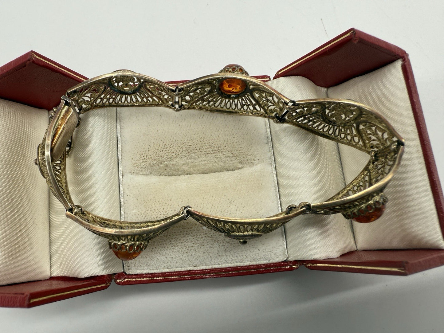 VINTAGE FILIGRANES DAMENARMBAND AUS 800 SILBER MIT BERNSTEIN - VERGOLDET