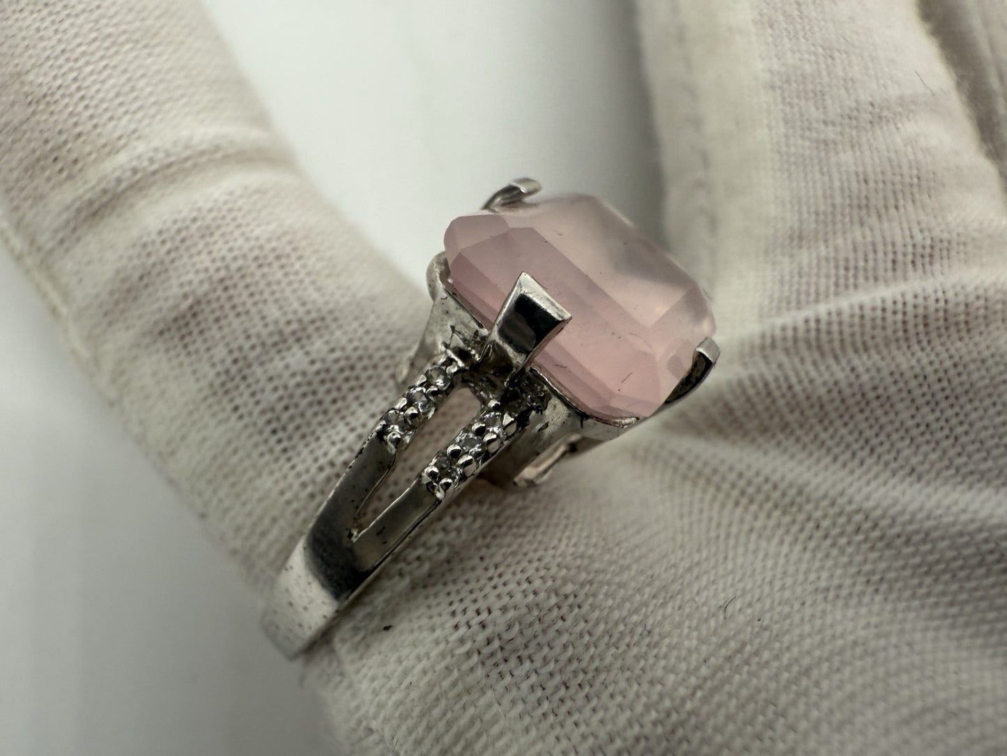 VINTAGE 925 SILBER RING MIT NATÜRLICHM ROSENQUARZ EDELSTEIN GR.54