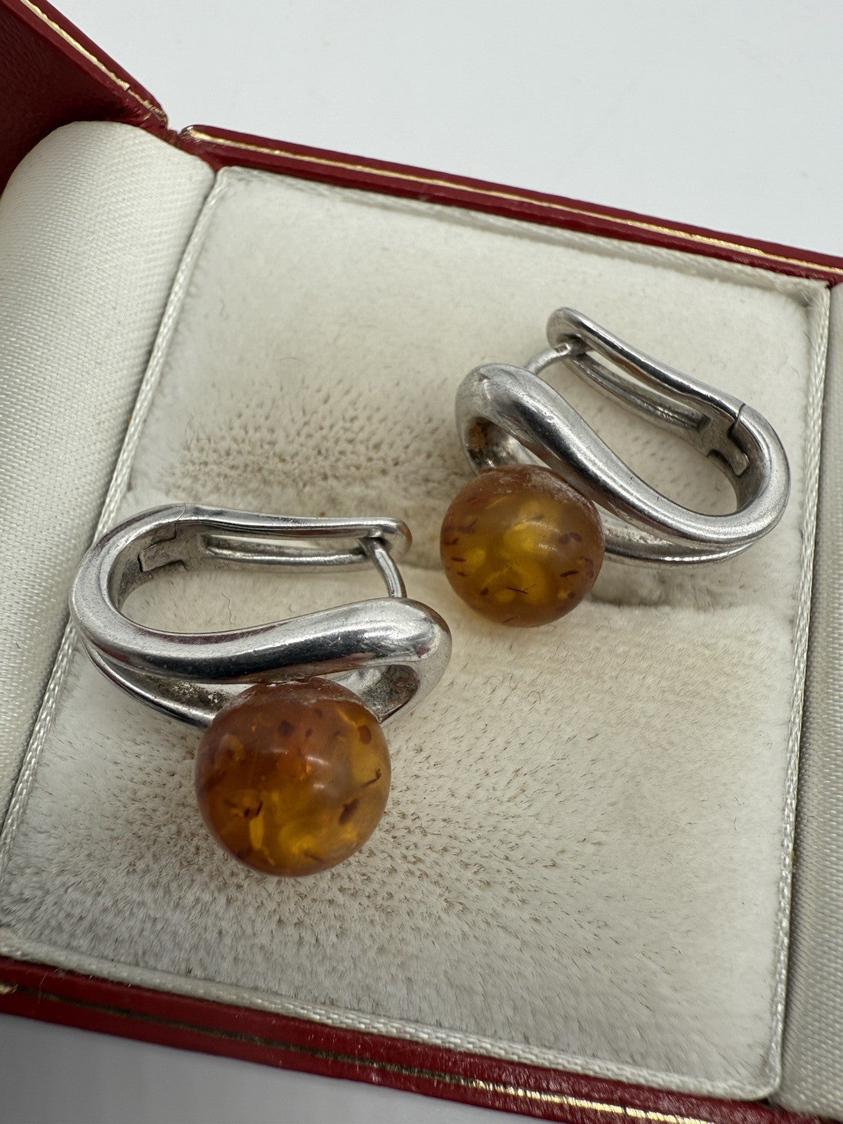 925er SILBER OHRCLIPS MIT ECHTEM BERNSTEIN - MODERNES DESIGN