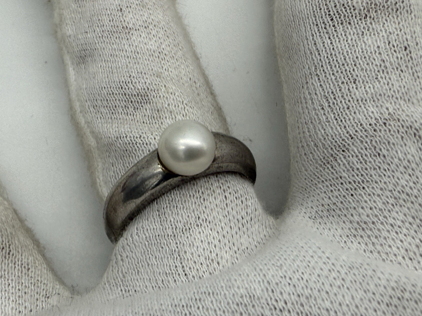 VINTAGE 925 STERLING SILBER RING MIT PERLE GR.57