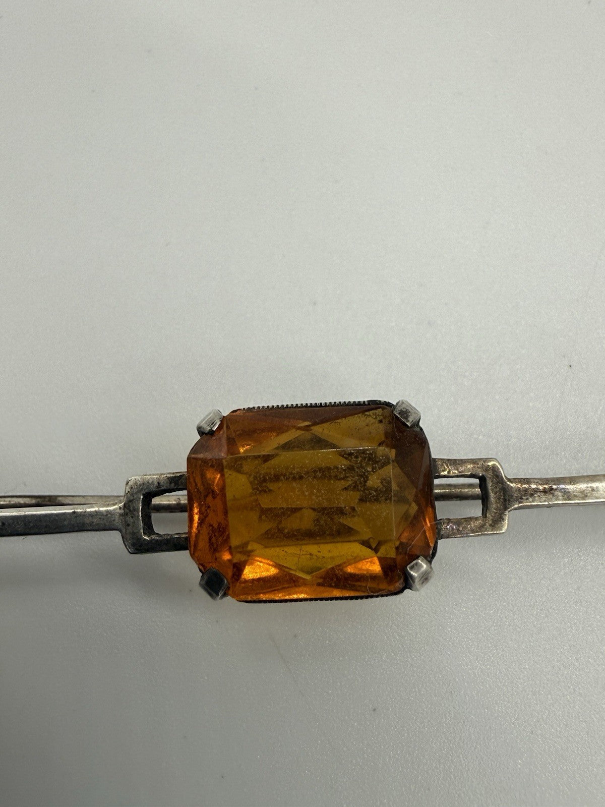 SCHÖNE ANTIKE 835er SILBER STABBROSCHE ORANGER STEIN BROSCHE