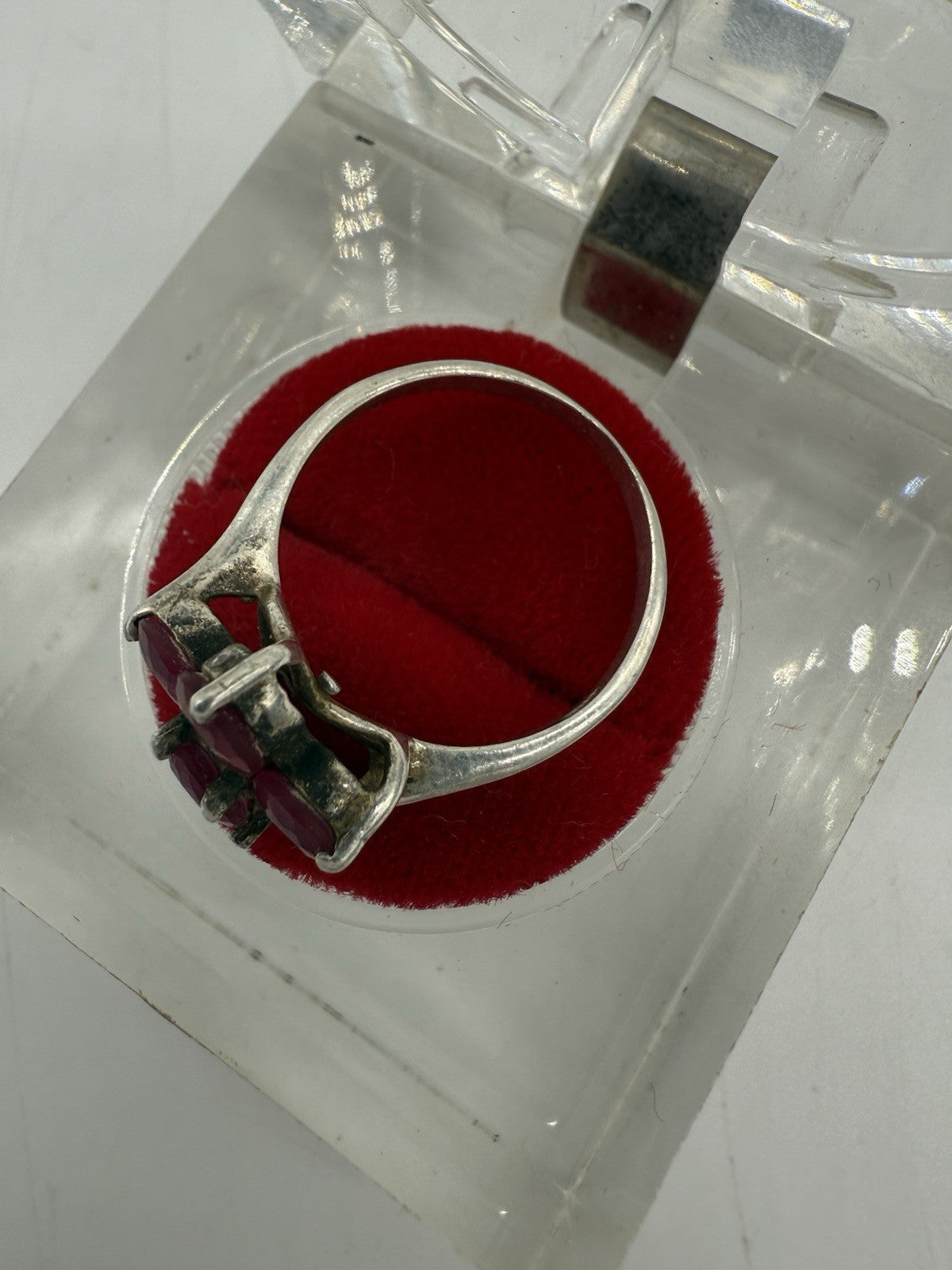 COCKTAILRING IN ECHT SILBER MIT ROTEN RUBINEN FÜR DAMEN HANDGEMACHT GR.53