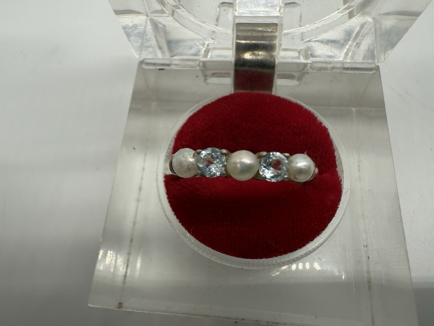VINTAGE STERLING SILBER RING PERLE FÜNF STEINE RING GR.63