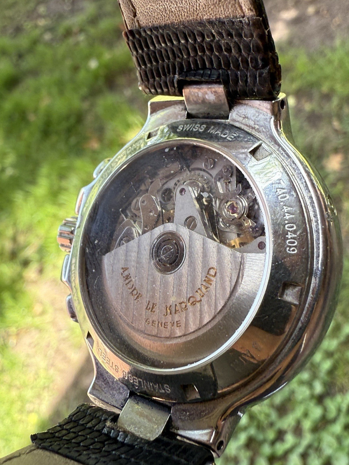 A.LE MARQUAND AUTOMATIC TRIPLE DATE CHRONOGRAPH MOON PHASE DIAMOND WATCH SWISS
