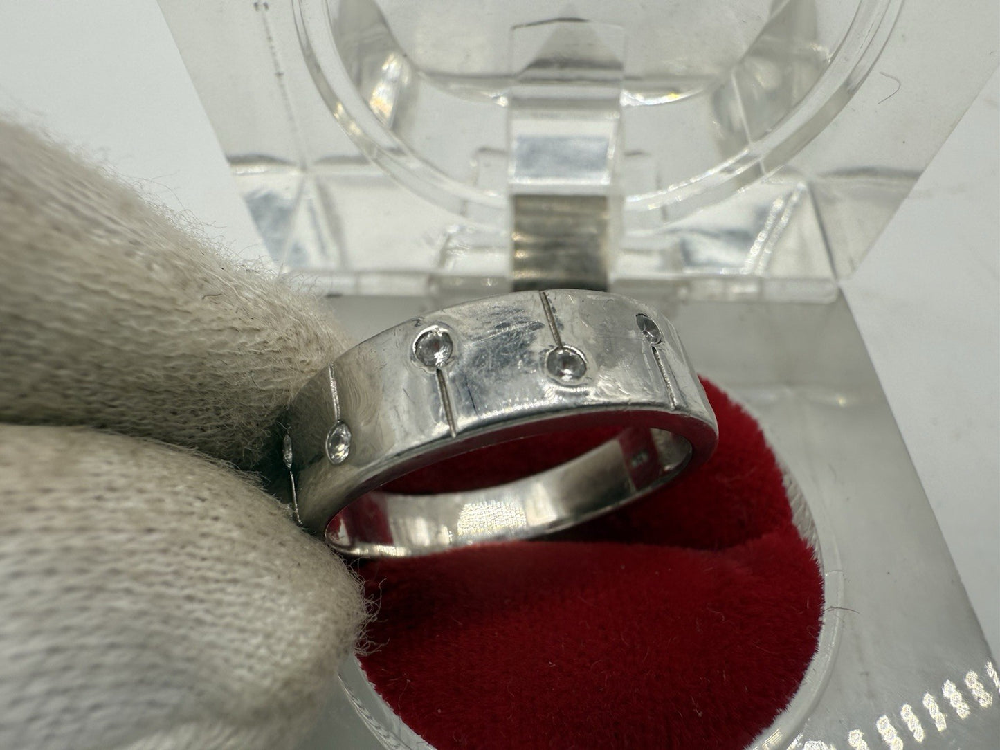 VINTAGE 925 STERLING SILBER BAND RING MIT ZIRKONIA GR.62