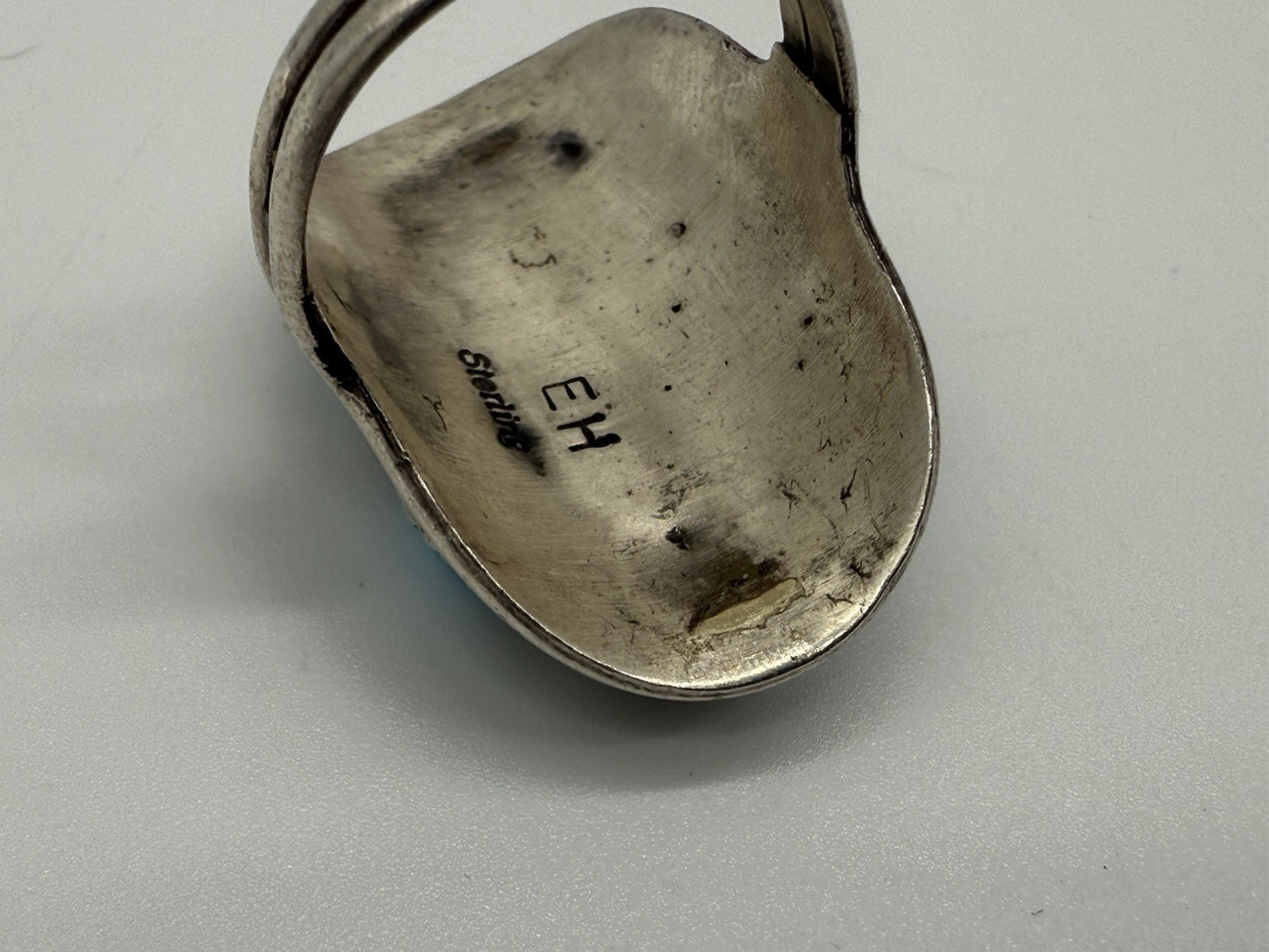NAVAJO RING 925 SILBER BLAU TÜRKIS & KORALLE SIGNIERT ELGIN HASKEY GR.57