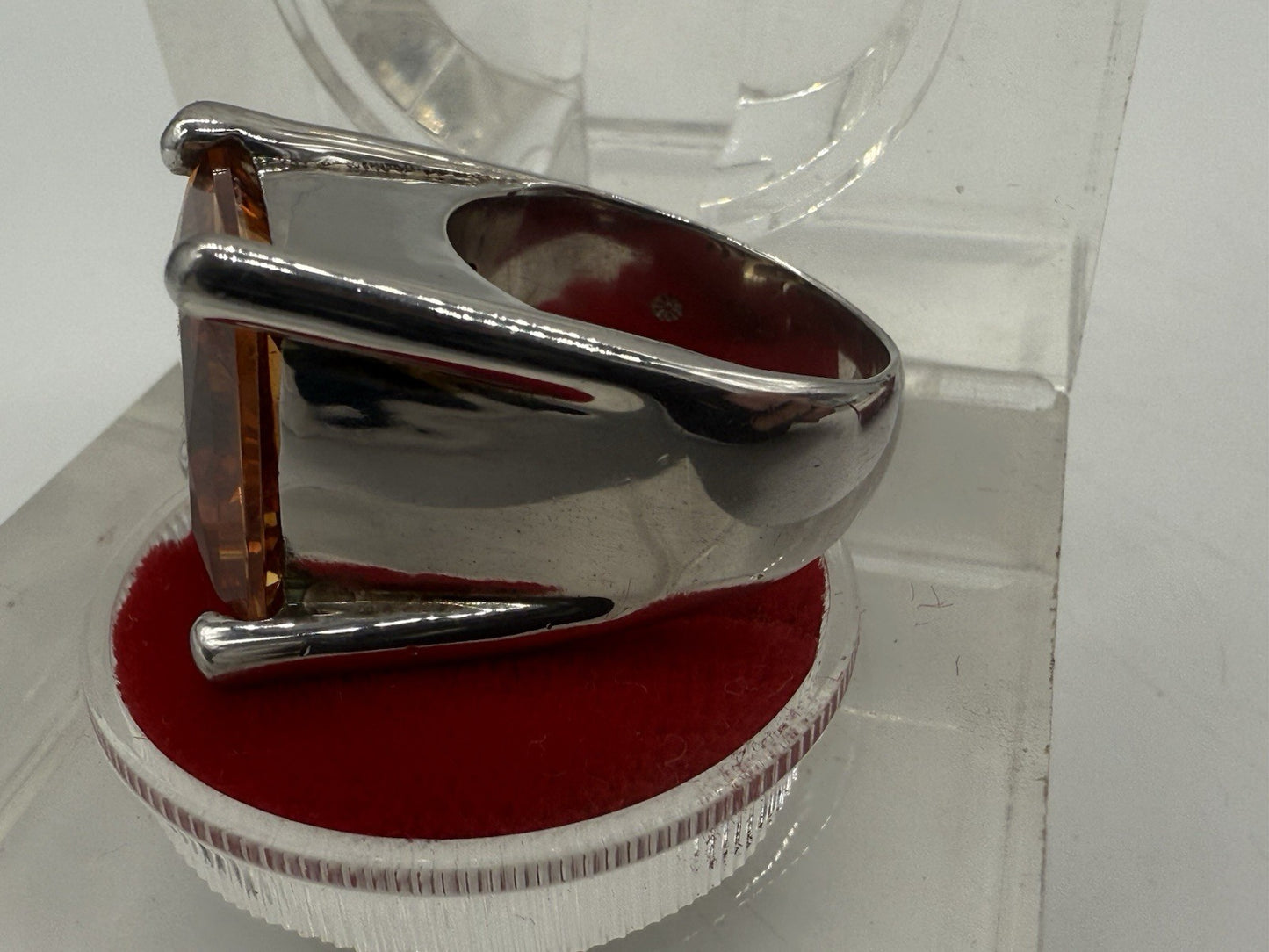 925 SILBER RING MIT SYNTHETISCHEN CITRIN STATEMENT-SCHMUCK VINTAGE GR.55
