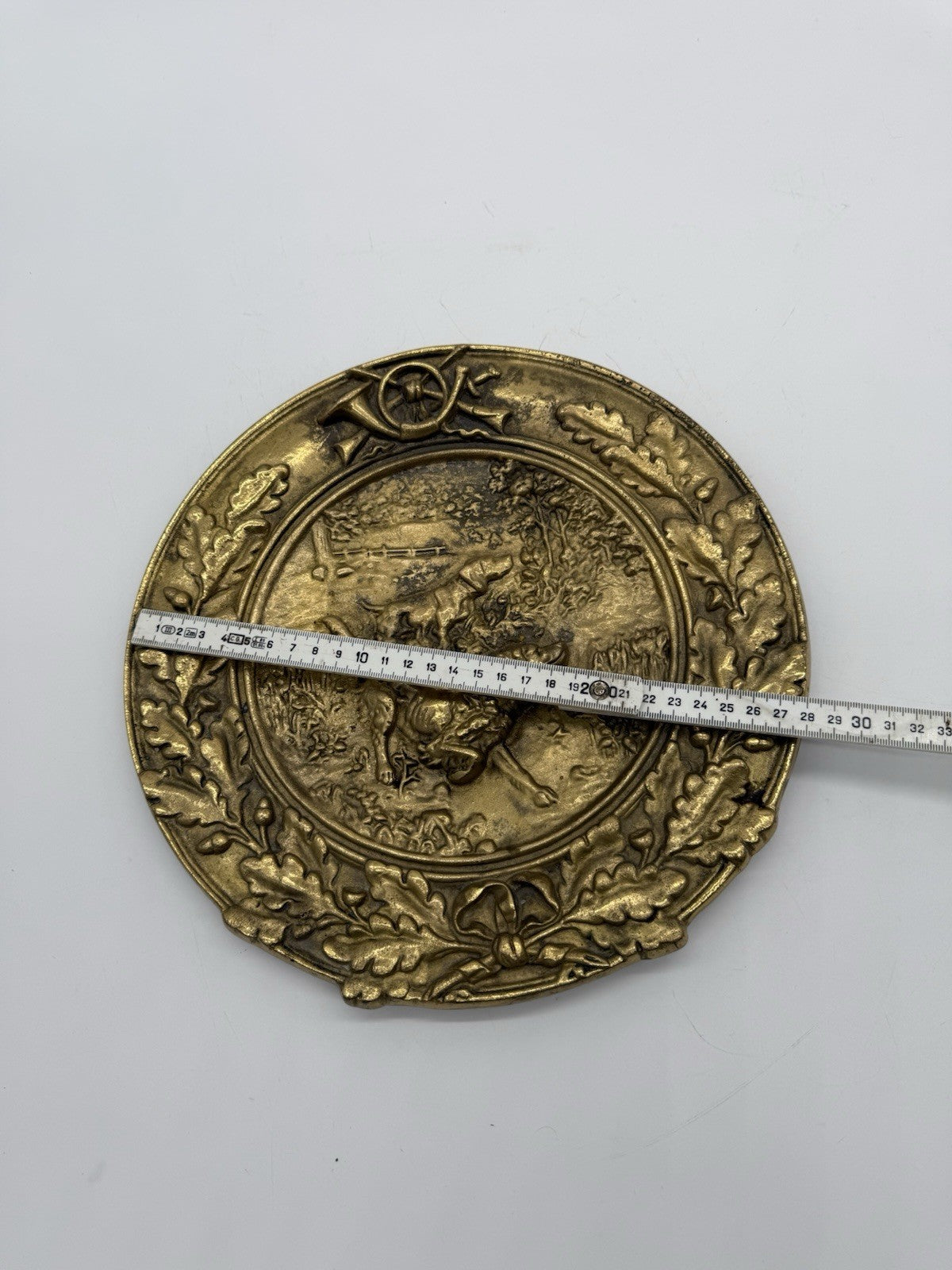 SCHWERER WANDTELLER - BRONZE - JAGDHUNDE JAGDRELIEF JAGDBILD RELIEFBILD