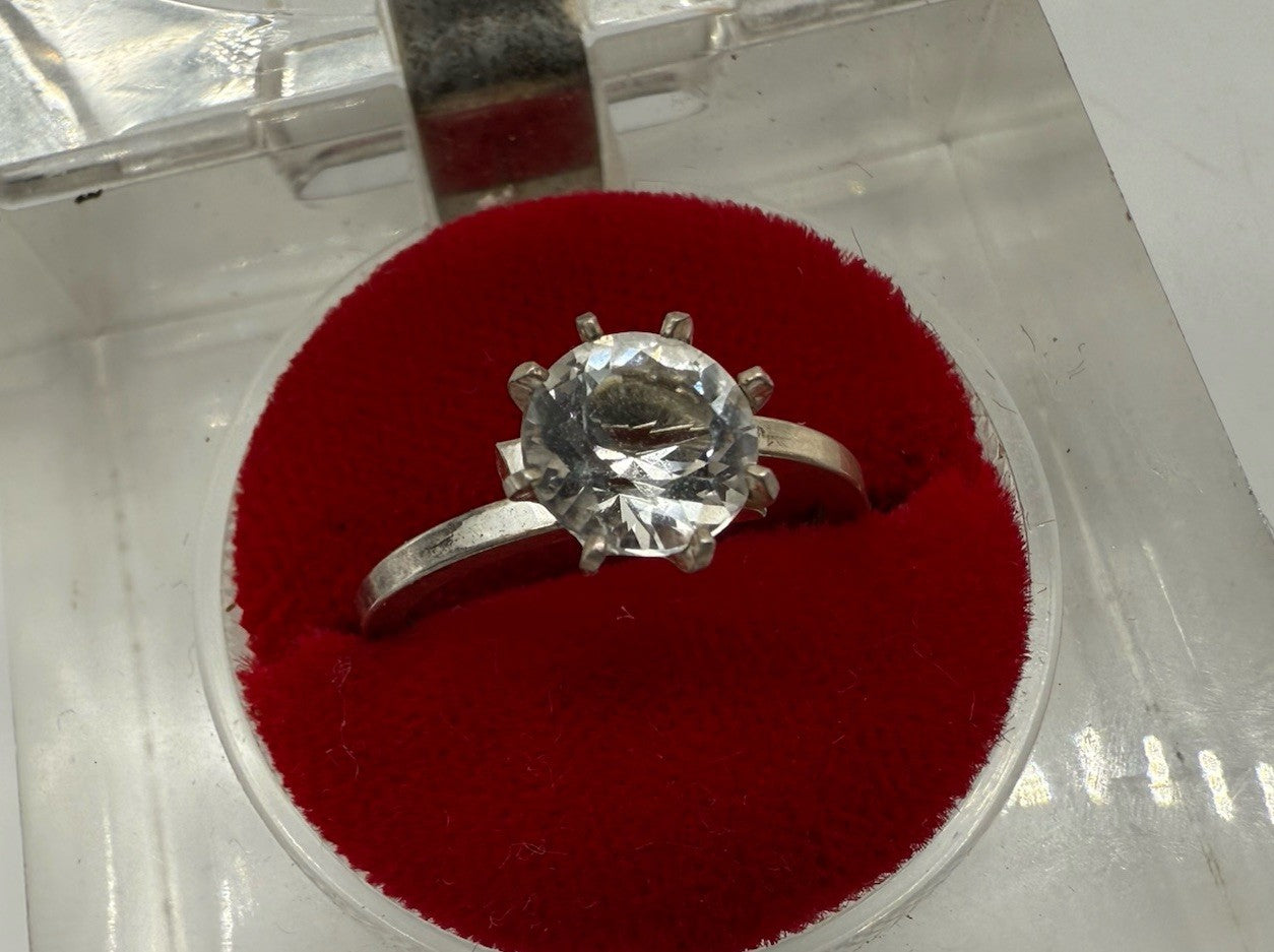 835 SILBER RING VINTAGE GROßER STEIN ZIRKONIA GR.55