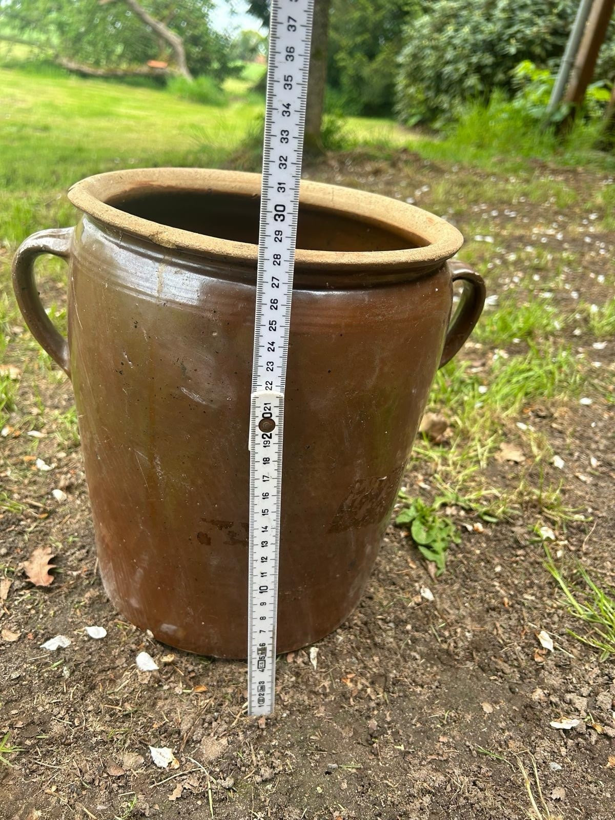 ANTIKER PFLANZENTOPF, GARTENDEKO, STEINGUTTOPF, ALTER TONTOPF