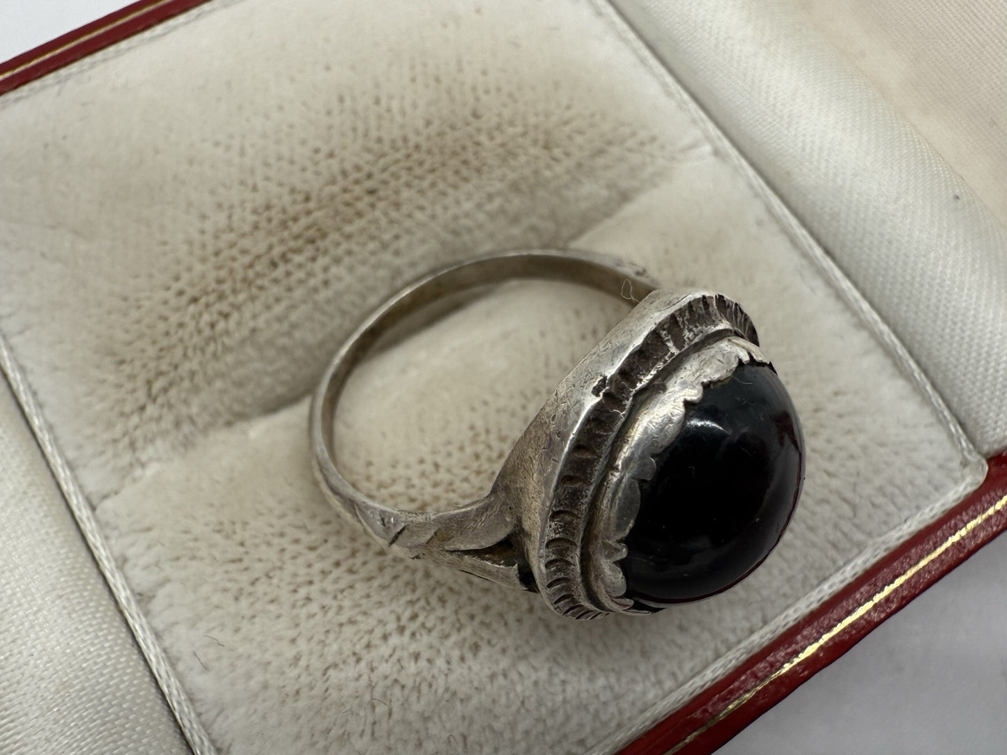 ANTIK JUGENDSTIL ART DÉCO ONYX RING GR.55