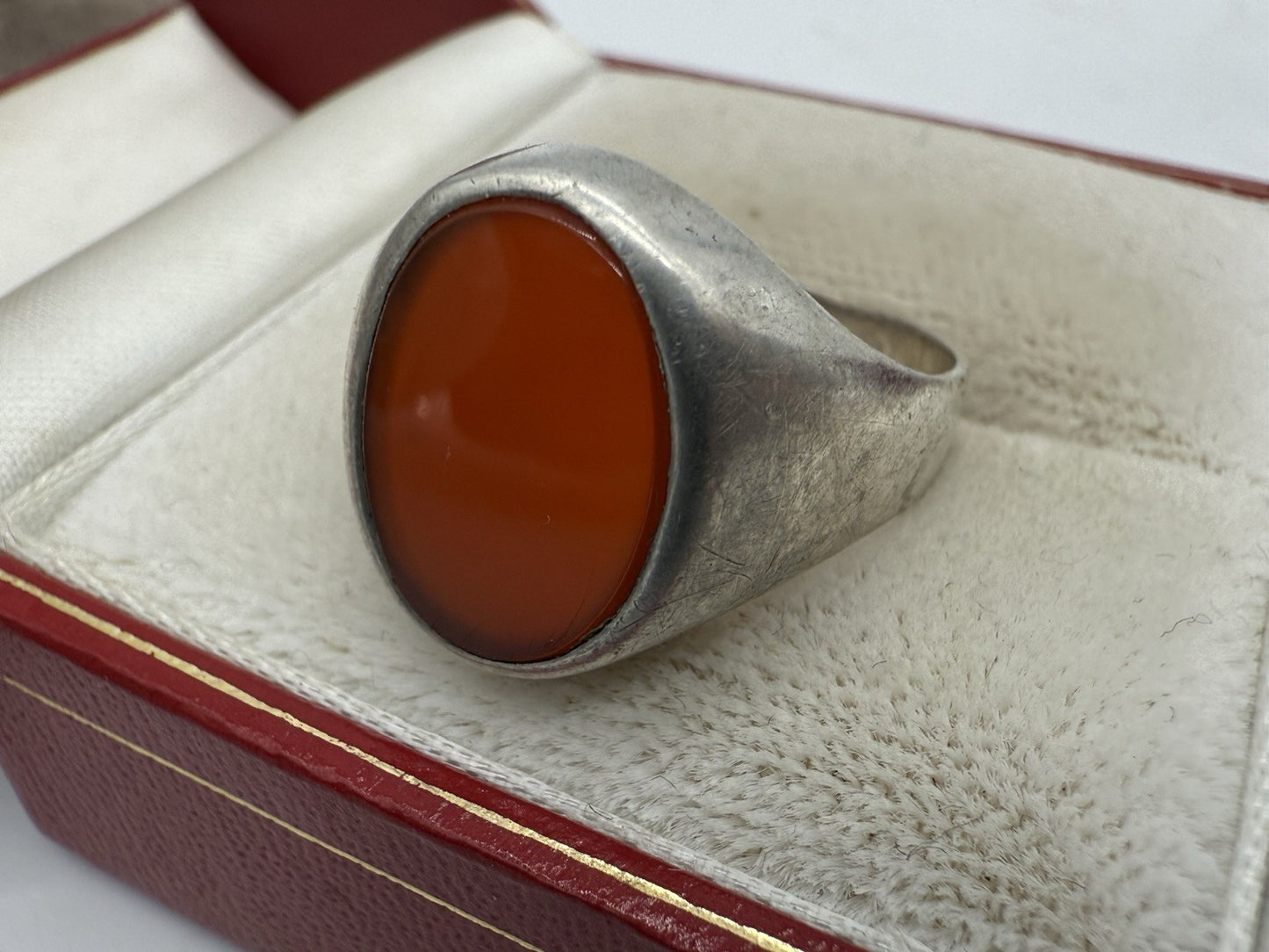 VINTAGE KARNEOL 800 SILBER STATEMENT RING GR.57