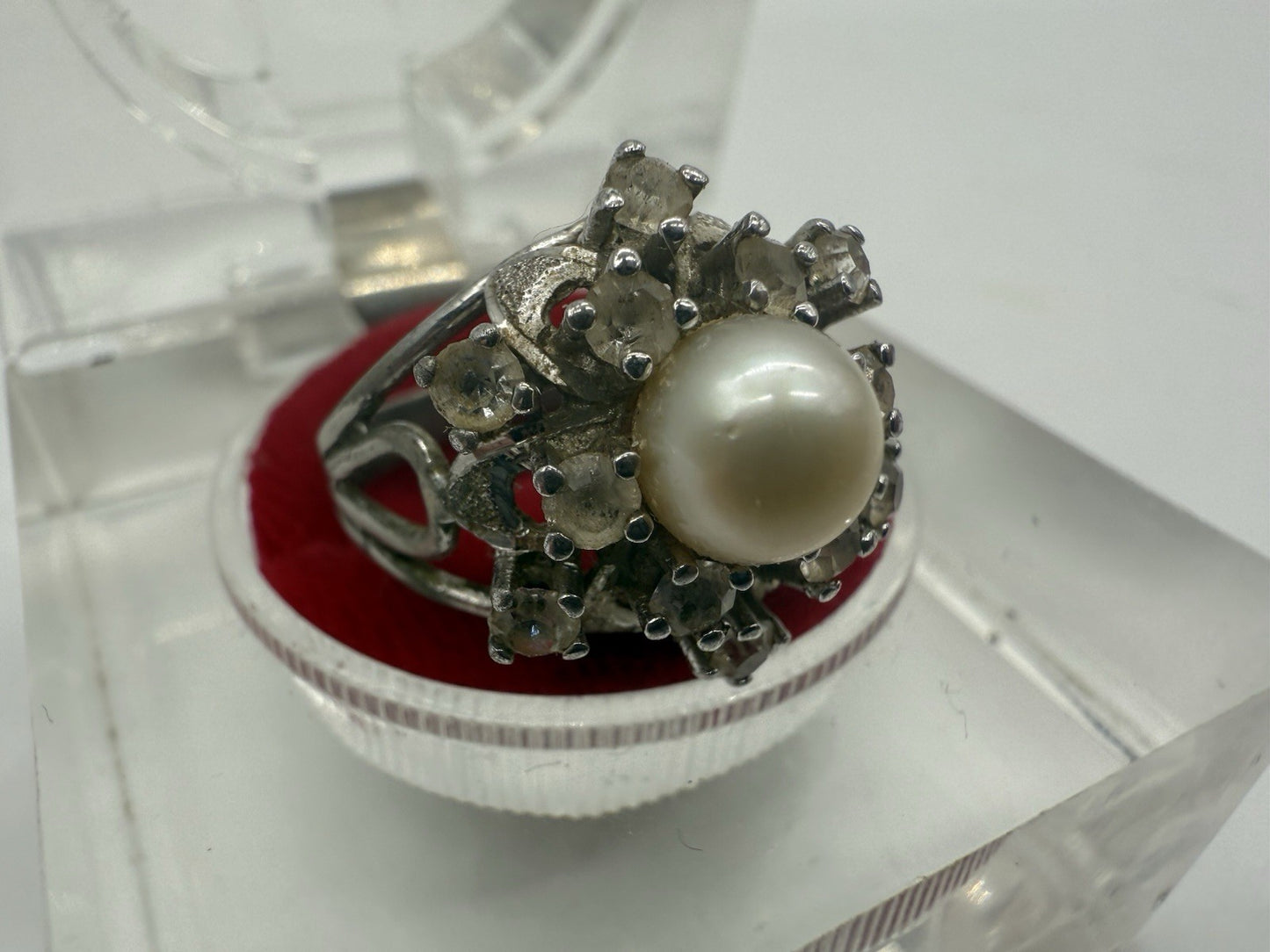 KLASSISCHER SCHÖNER RING MIT PERLE UND ZIRKONIA 800 SILBER VINTAGE GR.54